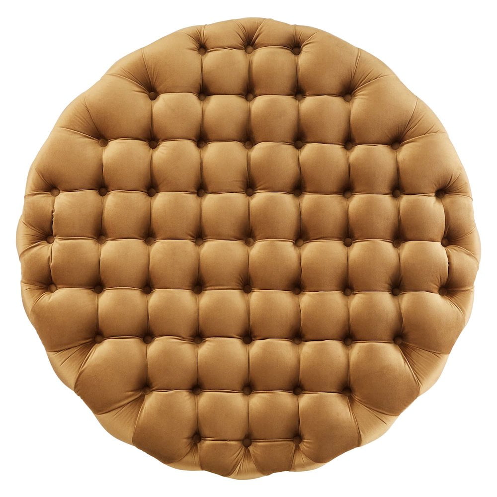 Modway Amour Modern Button Tufted Round Velvet Ottoman in Cognac Brown