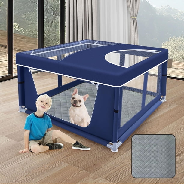 Parque para perros XVISHX de 107 x 107 cm con cubierta y almohadillas
