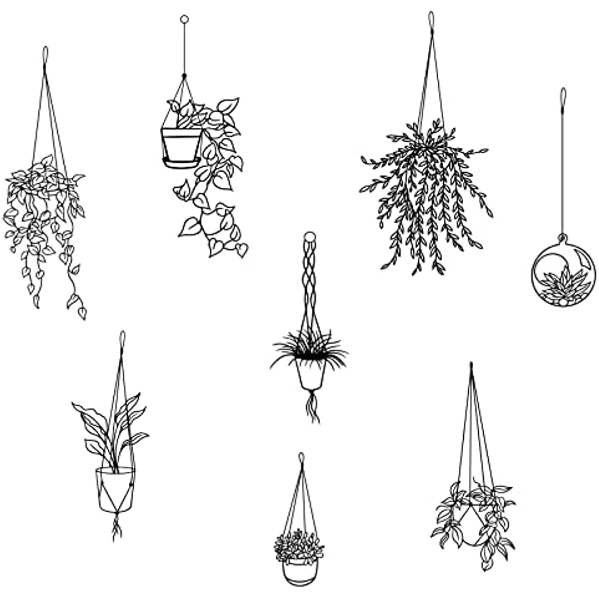 Plant Pot Wall Stickers with Hanging Orchid Greenery Wall Decals Black