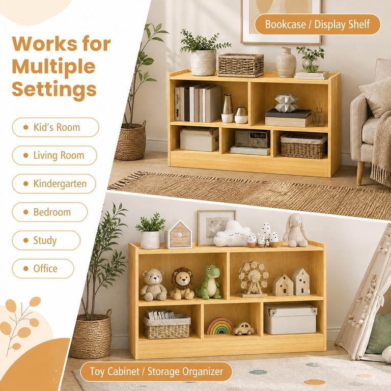 Costway Kids 5-Cube Storage Cabinet with Shelves, Beige photo 5