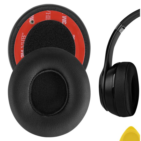 Geekria QuickFit Replacement Ear Pads for Beats Solo 2 Wireless (B0534) (Not Compatible with Beats Solo2Wired) On-Ear Headphones Ear Cushions (Black)