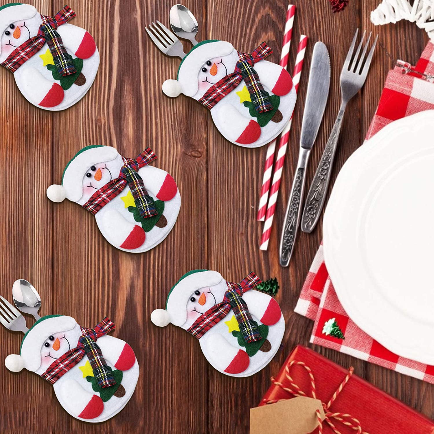 Santa Claus Xmas Cutlery Tableware Spoon Set Decor Suit Holder Pockets Bags vi 