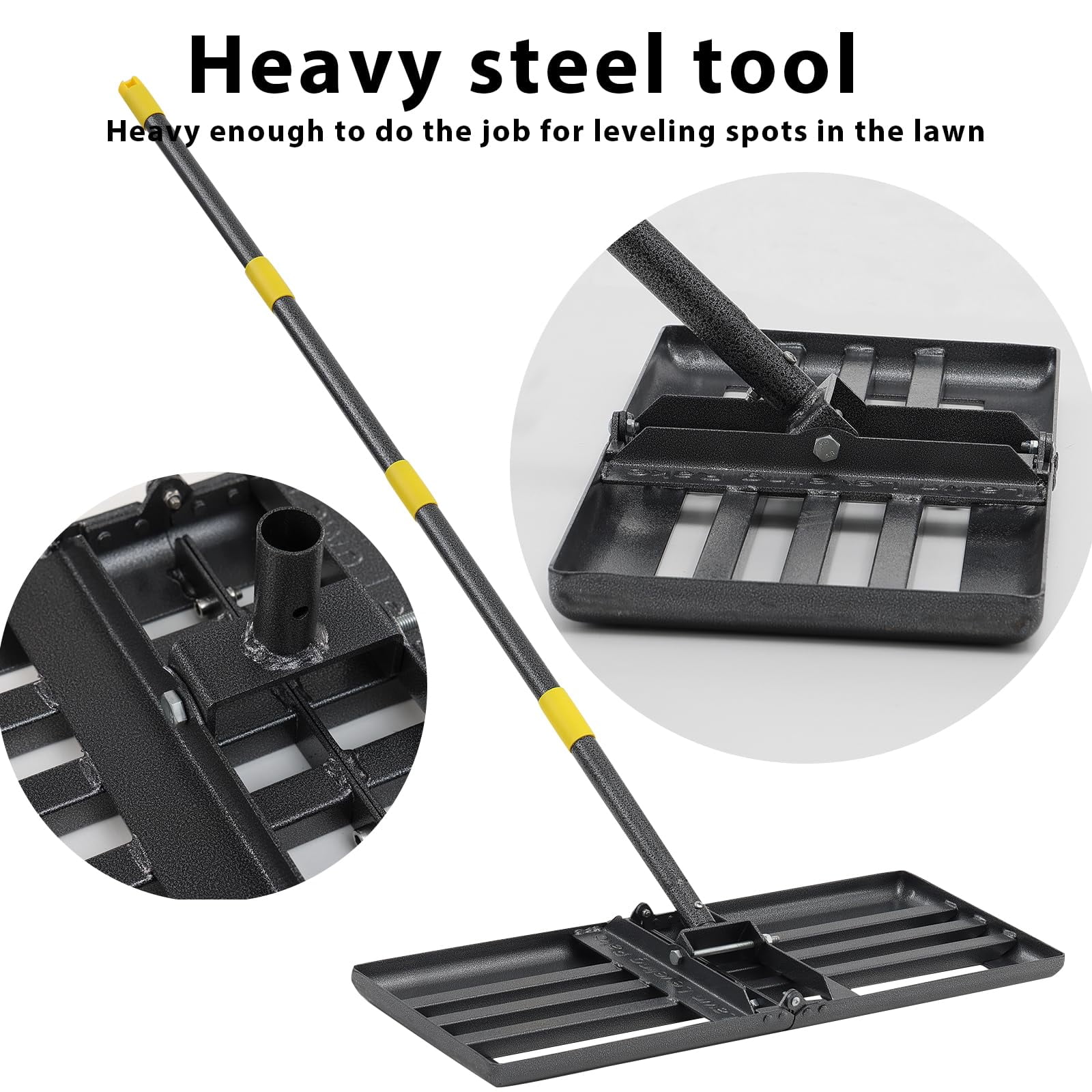 AEASKIEY Lawn Leveling Rake 26''×25'', Lawn Leveler Tool for Lawns with Adjustable 5ft Handle, Heavy Duty for Yard Garden Golf Course