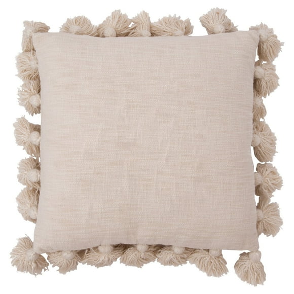Creative Co-Op Luxurious Cream Square Cotton Pillow with Tassels