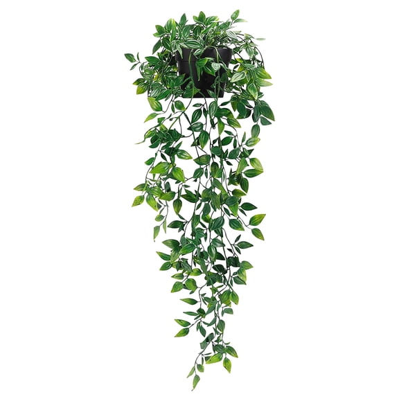 25.6in Artificial Hanging Plant with Pot, Fake Trailing Pothos Vine, Faux Green Succulent Greenery for Home Shelf Wall Living Room Office Decor