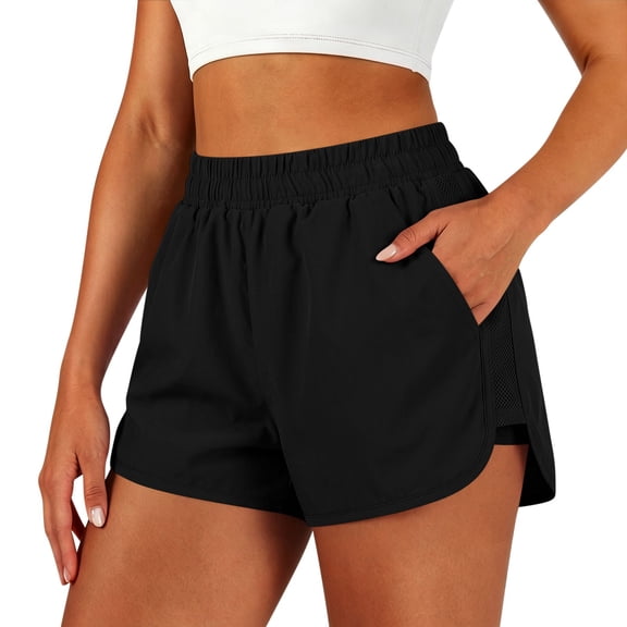 Hurxie Athletic Shorts for Women 3" - High Waisted Quick Dry for Running Workout Gym Track with Pocket Black,L