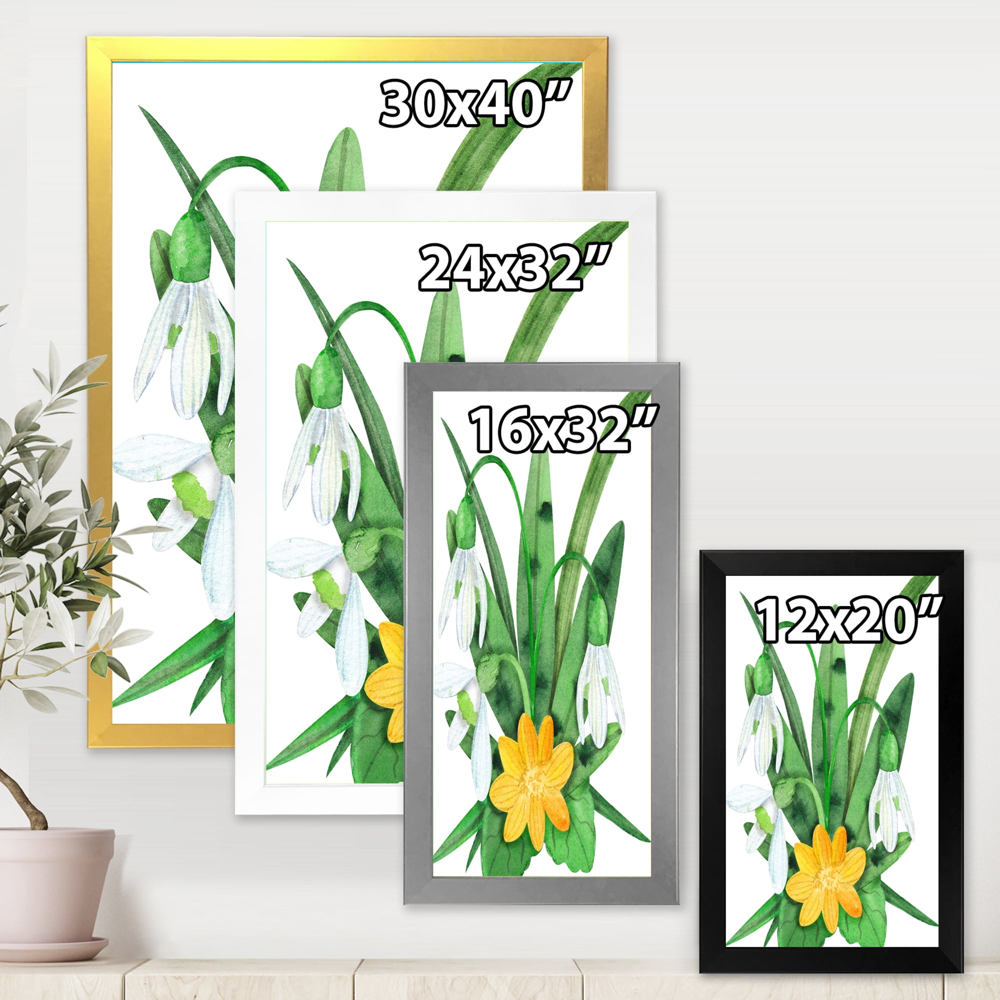 Designart 'Snowdrops and Yellow Erantis VIntage Flowers' Traditional Framed Art Print