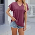 thumbnail image 3 of yillto Womens Cotton Shirts V Neck Ruffle Short Sleeve Loose Blouse Basic Pleated Tunic Tee Tops, 3 of 5