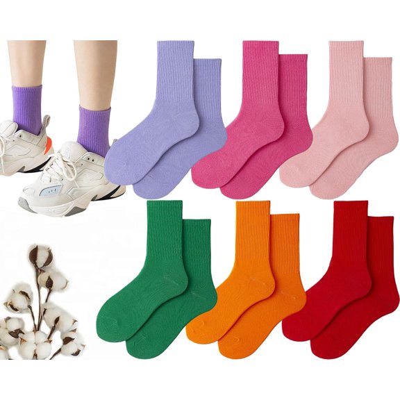 CoCoMangos Colorful Womens Classic Solid Ankle Fun Cute Cotton Running Athletic Dress Crew Socks 6Pairs