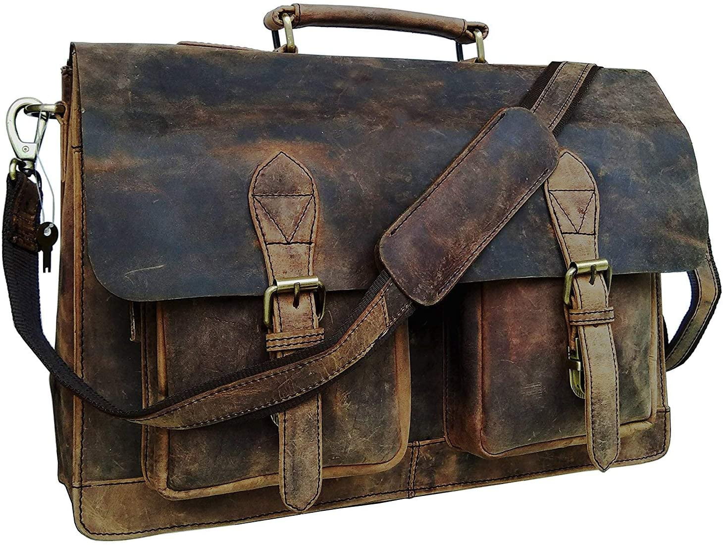 18 Inch Retro Buffalo Hunter Leather Laptop Messenger Bag College Bag 