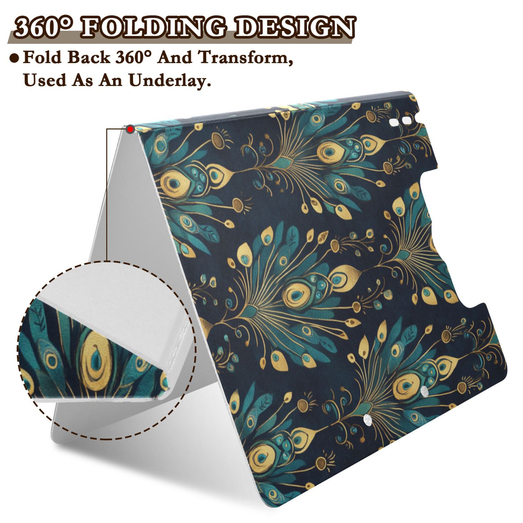 FORMRS A4 Clipboard Folder with Pen Holder Horizontal Foldable School Office Binder, Gold Peacock Pattern