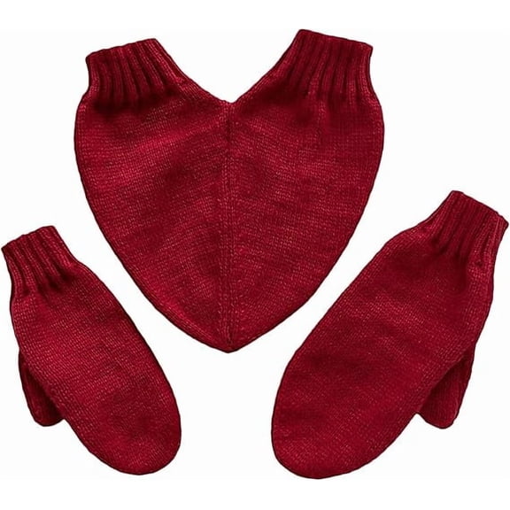 Hand in Hand Heart Mittens Set for Couples - 3-Piece Knitted Glove Set for Couples, Lovers | Christmas Gift, Matching Winter Mittens for Holding Hands(Red, B)