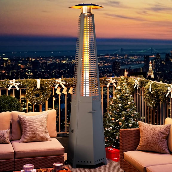 KAMEROUT Pyramid Patio Heater, 48,000 BTU Outdoor Propane Heaters, Upgraded 91" Quartz Glass Tube Heater for Patio, Deck Backyard Commercial with Tip-Over Protection, Cover & Wheels