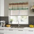 thumbnail image 4 of Teal Brown Curtain Valances for Windows, Kitchen Valance Window Treatments Panel 2 Pack, Farmhouse Rustic Wooden Plank Board Rod Pocket Short Curtains for Bathroom Bedroom 42 x 12 Inch, 4 of 8