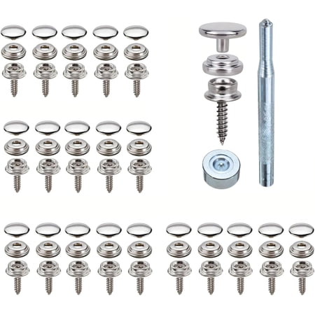 Marine Grade 60 PCS 3/8" Stainless Steel Snap Fastener Kit - Complete Heavy Duty Canvas Snap Set with 2 Tools to Secure Boat Covers, Awnings, Furniture & Upholstery Repair