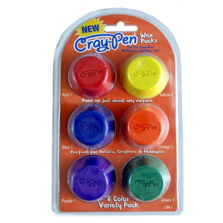 CP6-1 6 Piece Wax Pucks Cray-Pen Painting Tool, Red/Yellow/Blue/Orange/Purple/Green, 6 variety colors: red, yellow, blue, orange, purple, Green By