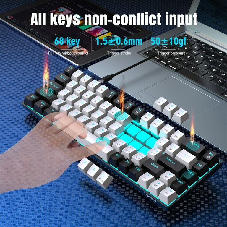 V800 Mechanical Gaming Keyboard LED Backlit Compact 68 Keys Mini