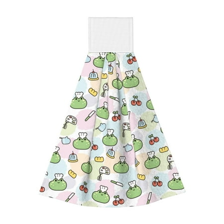 

Easygdp Frog Wear Chef Hat Kitchen Hand Towels Hanging Tie Towels Fast Drying Dish Cloth with Loop for Bathroom Restroom Home Decor