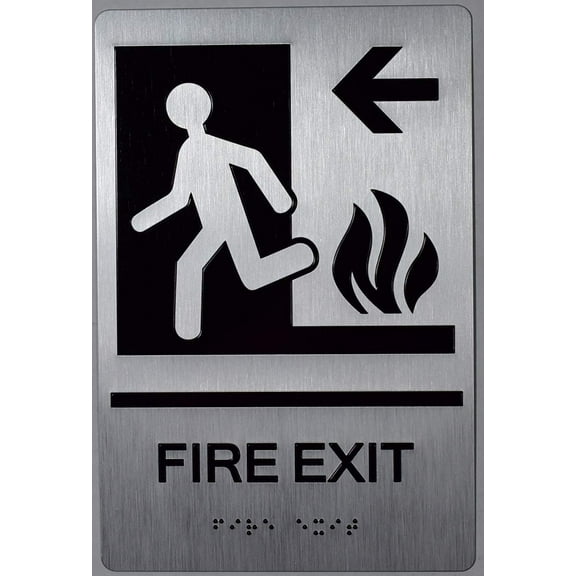 FIRE EXIT Left Arrow Sign -(Aluminium,Silver,Size 6x9)-The Sensation line (ref-2201)
