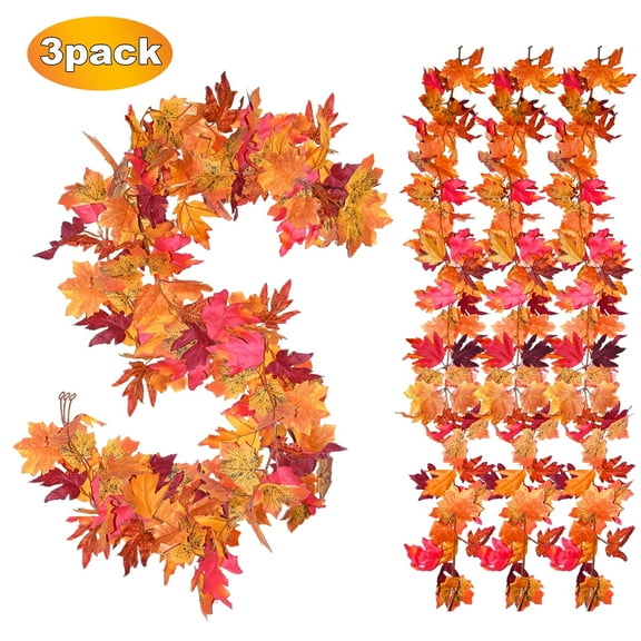 simeccom 3PCS Fall Maple Leaves Garland, Party 5.6Ft Artificial Maple Leaf Autumn Garland Hanging Vines Table Front Door  Thanksgiving Decorations