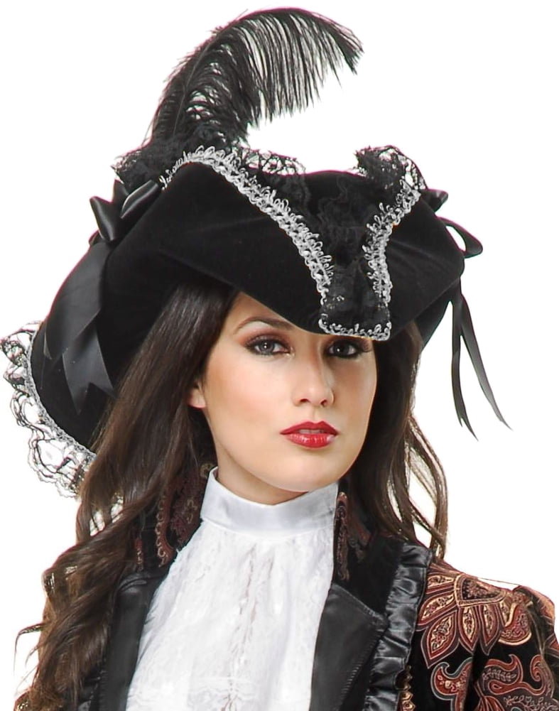 Pirate Hat Ladies Black Bow with Silver Trim