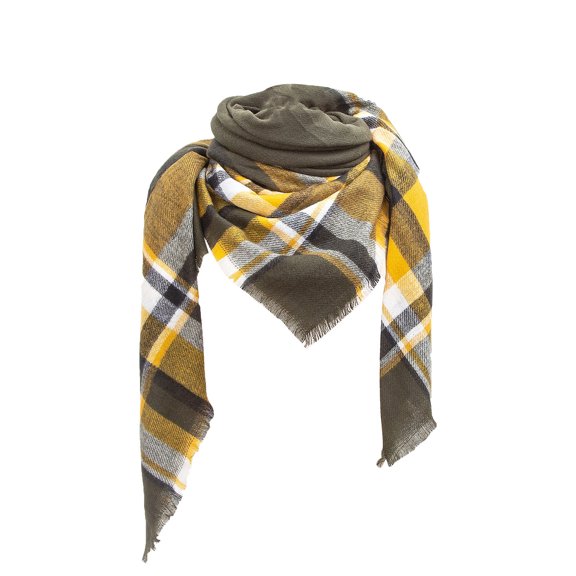 WTXUE scarf for women, Womens Warm Long Shawl Wraps Large Scarves Knit Tassel Plaid Scarf, Army Green