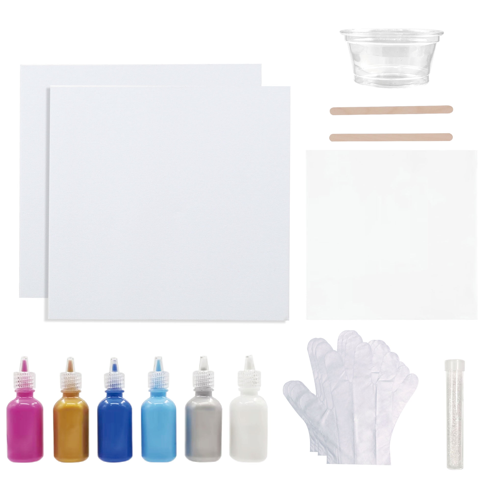 Hello Hobby Paint Pouring Kit, Multi-Color, Makes 2 Fluid Art Projects | Ages 8+, 16 Pieces