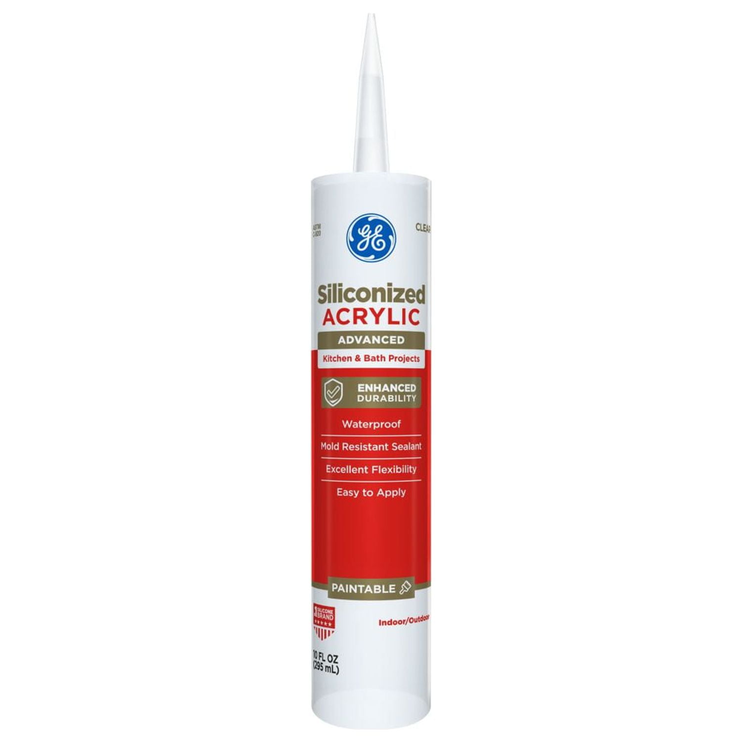(2 pack) GE Siliconized Acrylic Advanced Sealant Kitchen & Bath, Pack of 1, Clear 10 fl oz Cartridge