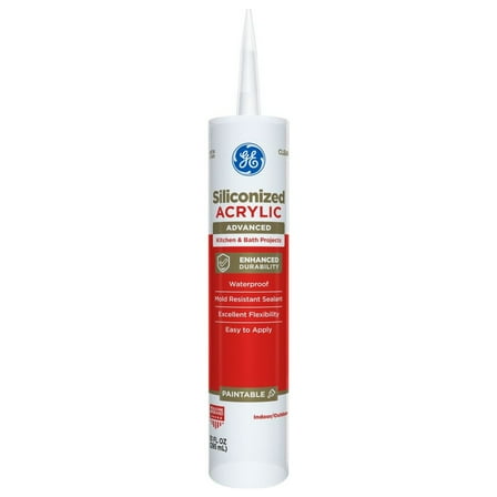 GE Siliconized Acrylic Advanced Sealant Kitchen & Bath, Pack of 1, Clear 10 fl oz Cartridge