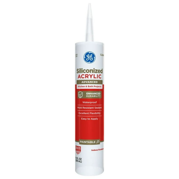 GE Siliconized Acrylic Advanced Sealant Kitchen & Bath, Pack of 1, Clear 10 fl oz Cartridge