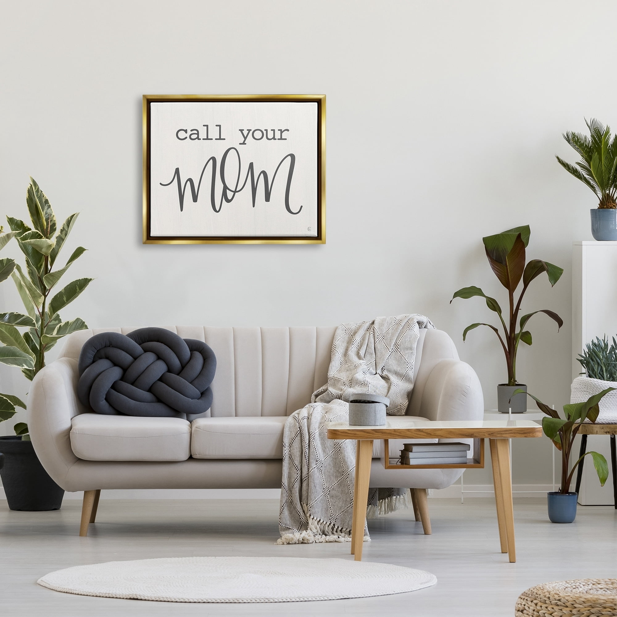Stupell Industries Call Your Mom Encouraging Casual Typography Phrase Graphic Art Metallic Gold Floating Framed Canvas Print Wall Art, Design by Fearfully Made Creations