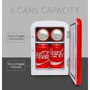 Coca-Cola Mini Fridge 4L 6 Can, Red Portable Beverage Cooler with AC/DC Car Adapter for Travel, Bedroom, Office, Dorm