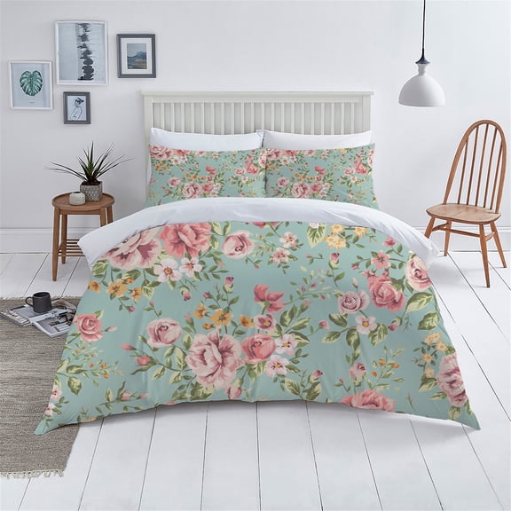 Home Textiles Bedding Cover Set Green Home Bed Set Flower Painting Luxury Duvet Cover Set,Twin (68"x86")
