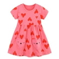 thumbnail image 2 of HILEELANG Toddler Girls Short Sleeve Dress Spring Summer Cotton Casual Pink Heart Purple Strawberry Printed Jersey Shirt Dresses 2 Packs 4T, 2 of 5