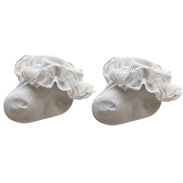 0-2 Years Baby Socks for Girls Lace Ruffles Toddler Sweet Anti-Skid Princess Socks Spring Fall Cute Kids Socks GRAY S 0-6 Months