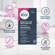 VEET Sugar Wax Strips For Womens Body Hair Removal, Bikini Hair Removal Kit, Pubic, Dermatologically Tested For Body & Intimate Areas, 40ct Wax Strips with Shea Butter & 4ct Wipes