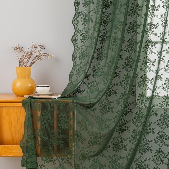 Juego de cortinas YJ YANJUN de encaje verde oliva, 213 cm de largo, 2 paneles