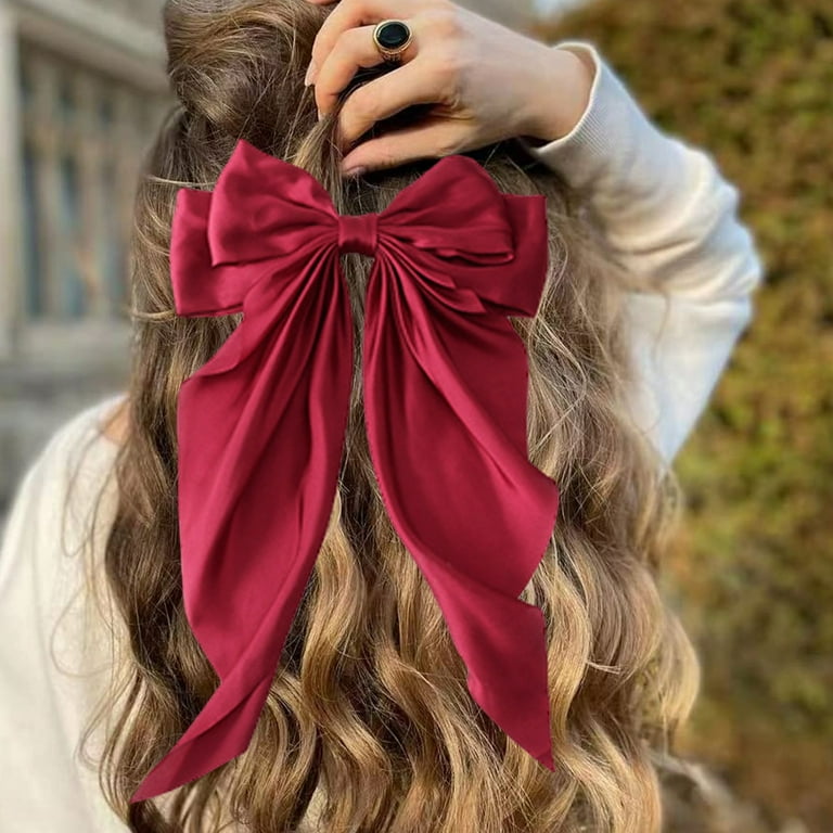 ヘアアクセサリー SILK SATIN BOW HAIR CLIPE Silk bow hair clip, bow hair clip, metal clip, long tail