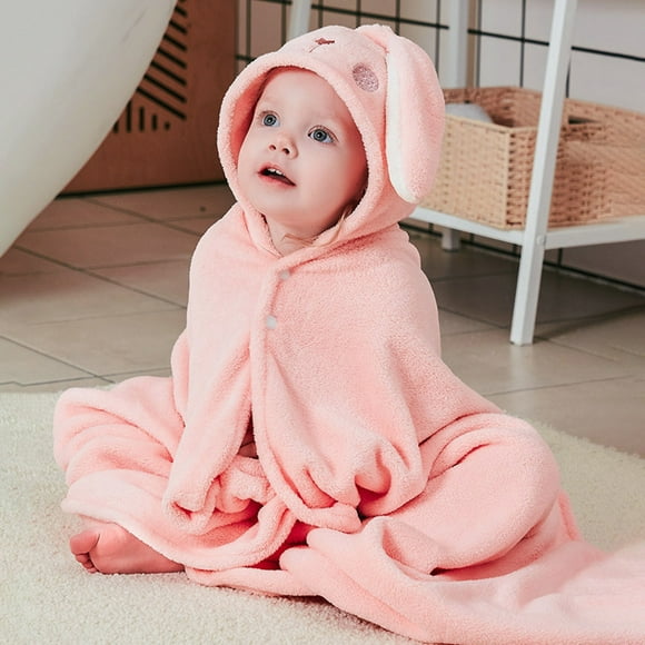 Staron Serviette à Capuchon pour Enfants Serviette de Bain Serviette en Fibre Absorbante Serviette de Nettoyage avec Capuchon pour Tout-Petits Bébés Rose
