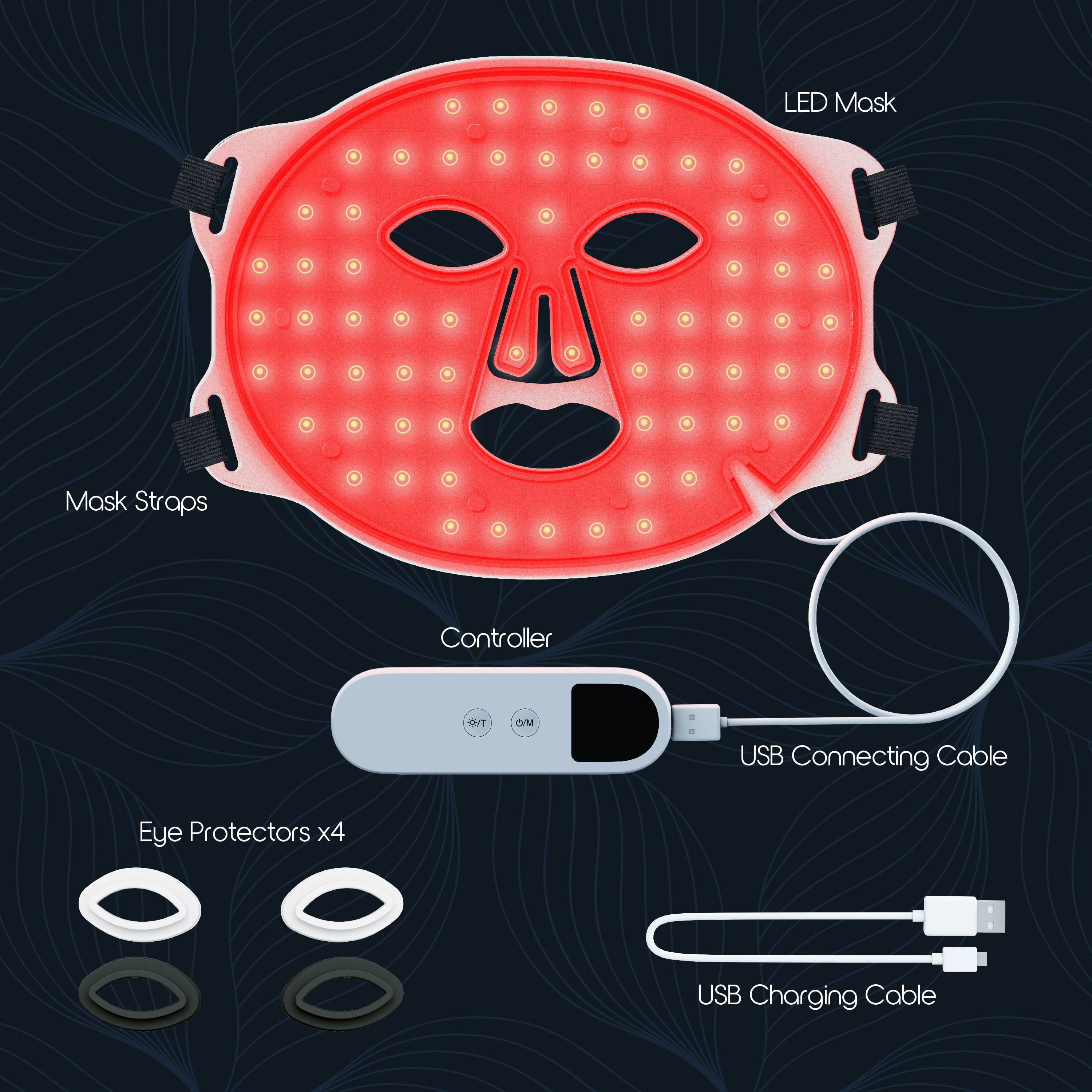 Icon by Tzumi LED Face Mask, Red Light Therapy Facial Mask with 7 LED Color Spectrum, USB-C Rechargeable
