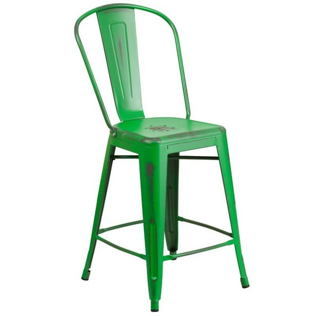 Bowery Hill 24" Metal Counter Stool in Distressed Green