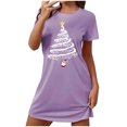 thumbnail image 5 of Chemises de Nuit Grande Taille pour Femmes, Noël, Manches Courtes, Robe de Nuit, Col Ras du Cou, Violet, M, 5 of 5