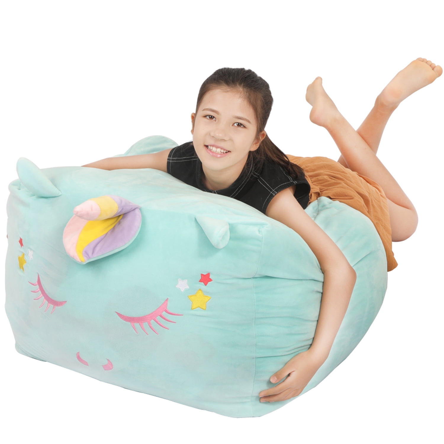 Unicorn Toy Storage Organization Stuffed Animal Bean Bag Chair, Kids