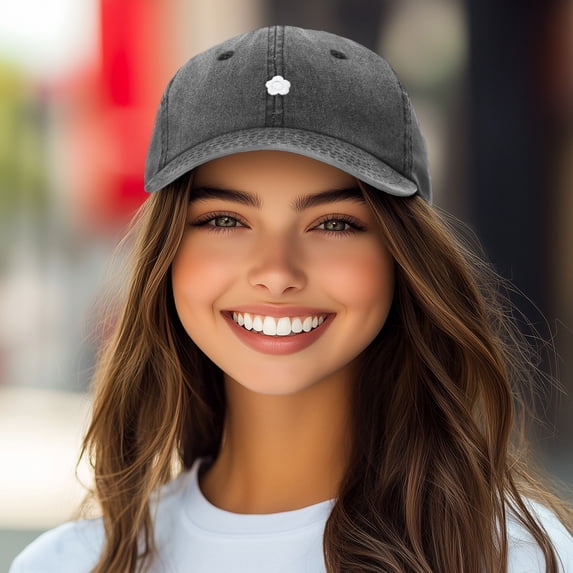 Dalix Lil Flower Embroidered Cotton Cap Outdoor Dad Hat Womens in Washed Black