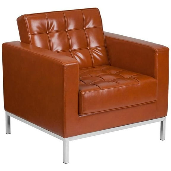 Pemberly Row Modern / Contemporary Leather Reception Chair in Cognac Brown