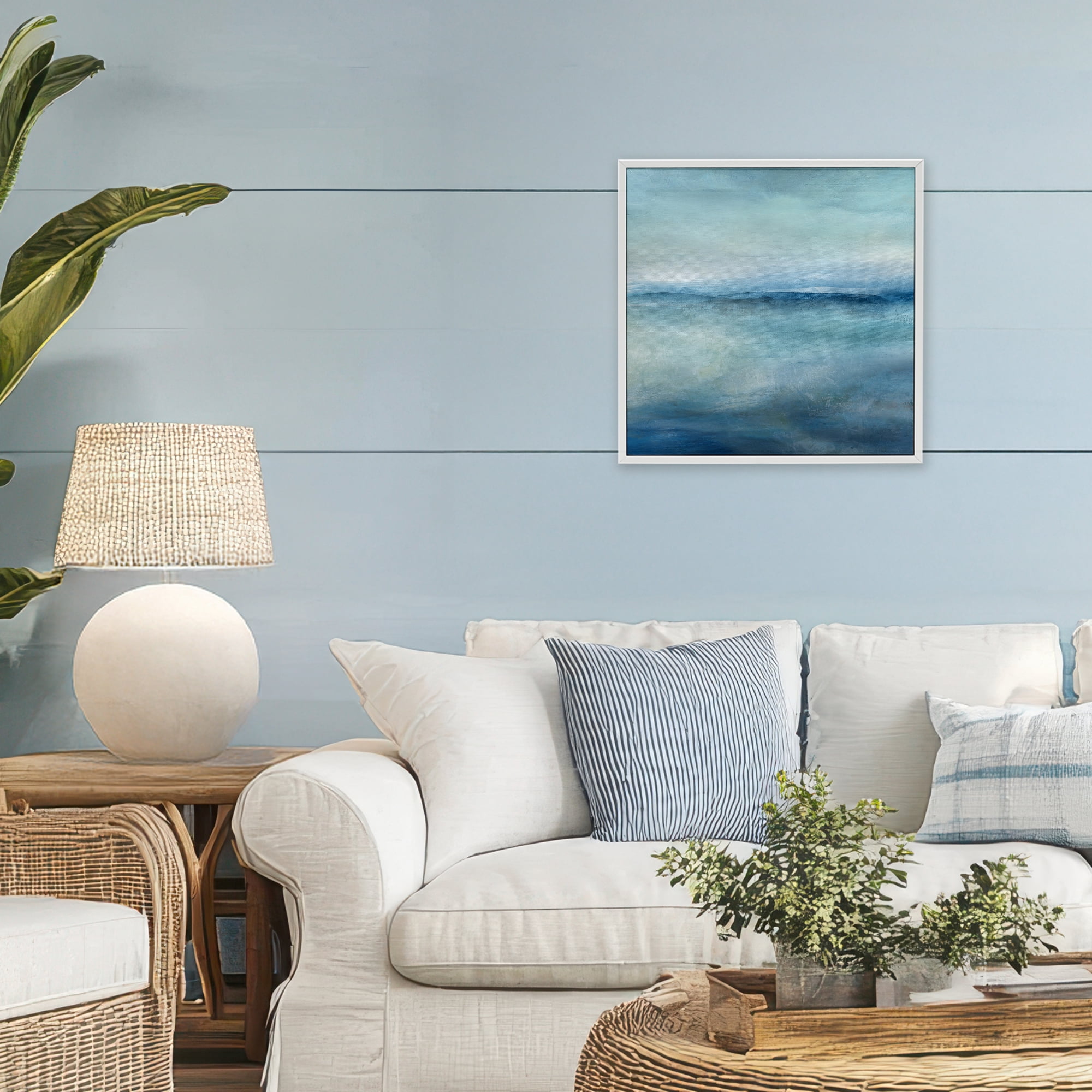 Stupell Industries Misty Blue Coastal Horizon White Framed Giclee Art, design by Carol Robinson