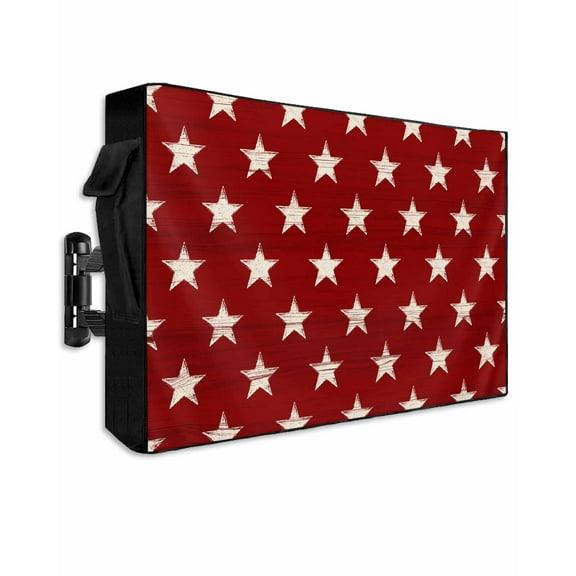 4th of July Outdoor TV Cover 48 to 50 Inch Weatherproof, Vintage Independence Day Red Star 600D Oxford TV Covers with Waterproof Zipper, Outside Flat TV Screen Protector Size 48"W x 30"H x 4.5"D