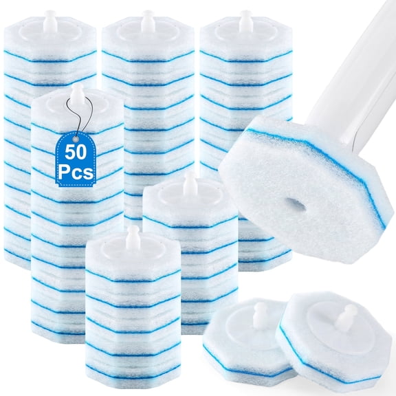 50 Count Disposable Toilet Wand Refills Compatible with Clorox Wand, Preloaded Cleaning Agent, Hexagonal Brush Heads for Bathroom Deep Cleanin