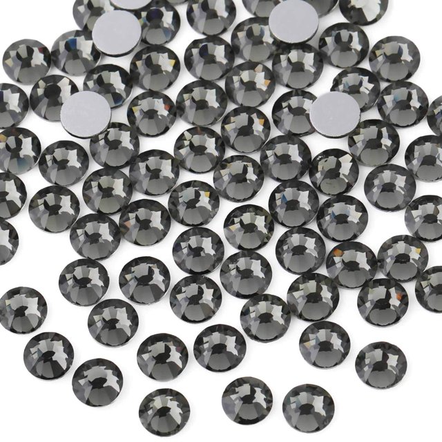Beadsland Gemas redondas de diamantes de imitación de cristal con parte posterior plana para decoración de uñas y pegamento para manualidades, diamante negro (1,9-2,0mm) SS6/1440 Uds.