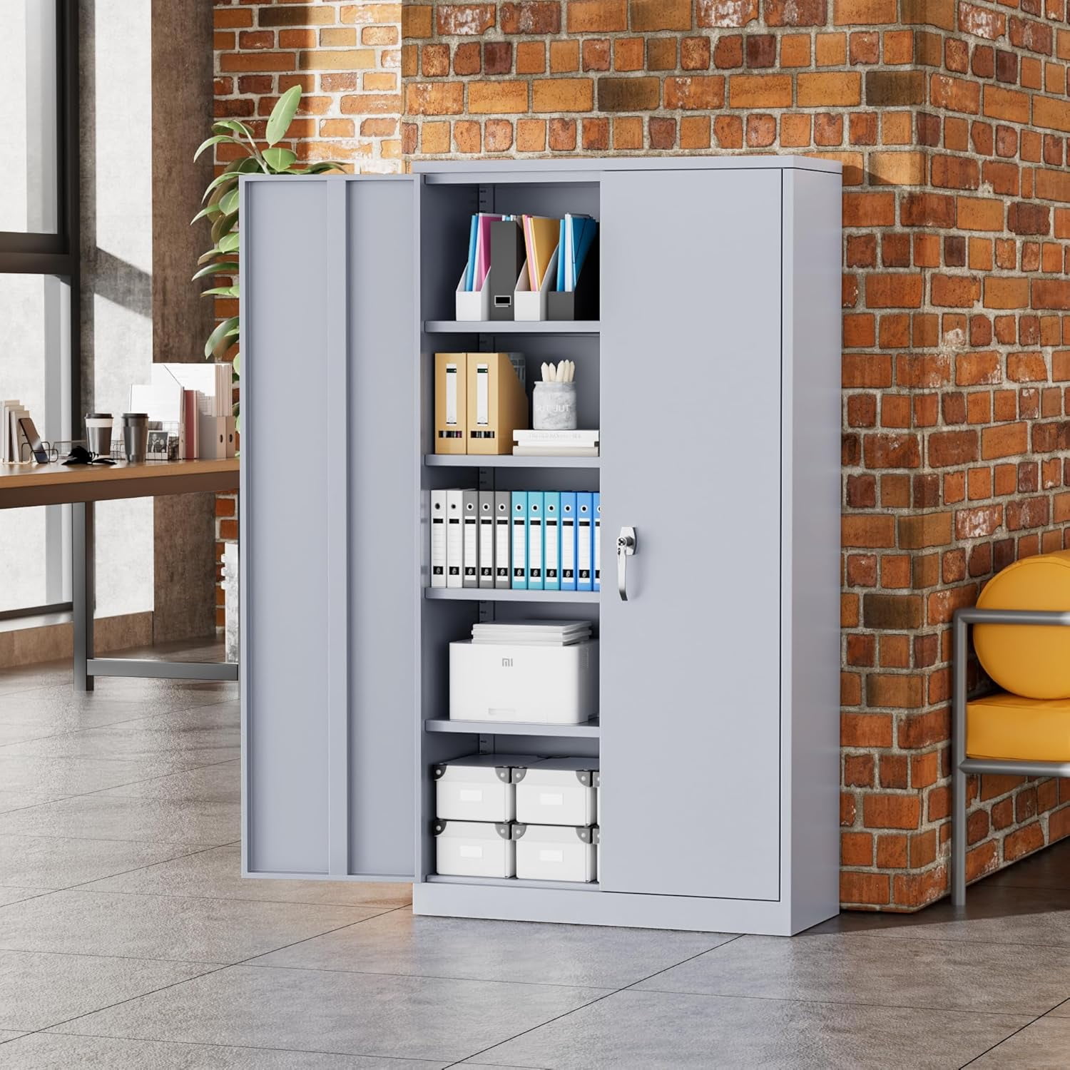 SOLAURA 72 inches Tall Metal Garage Storage Cabinets, Lockable Steel Storage Cabinet with Doors and Adjustable Shelves for Office, Home, Shops, Garage, Assembly Required, Cement Gray